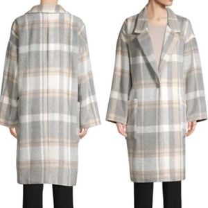 CALVIN KLEIN COAT WOOL PLAID LONG CASUAL CLASSIC COZY GREY XL NWT